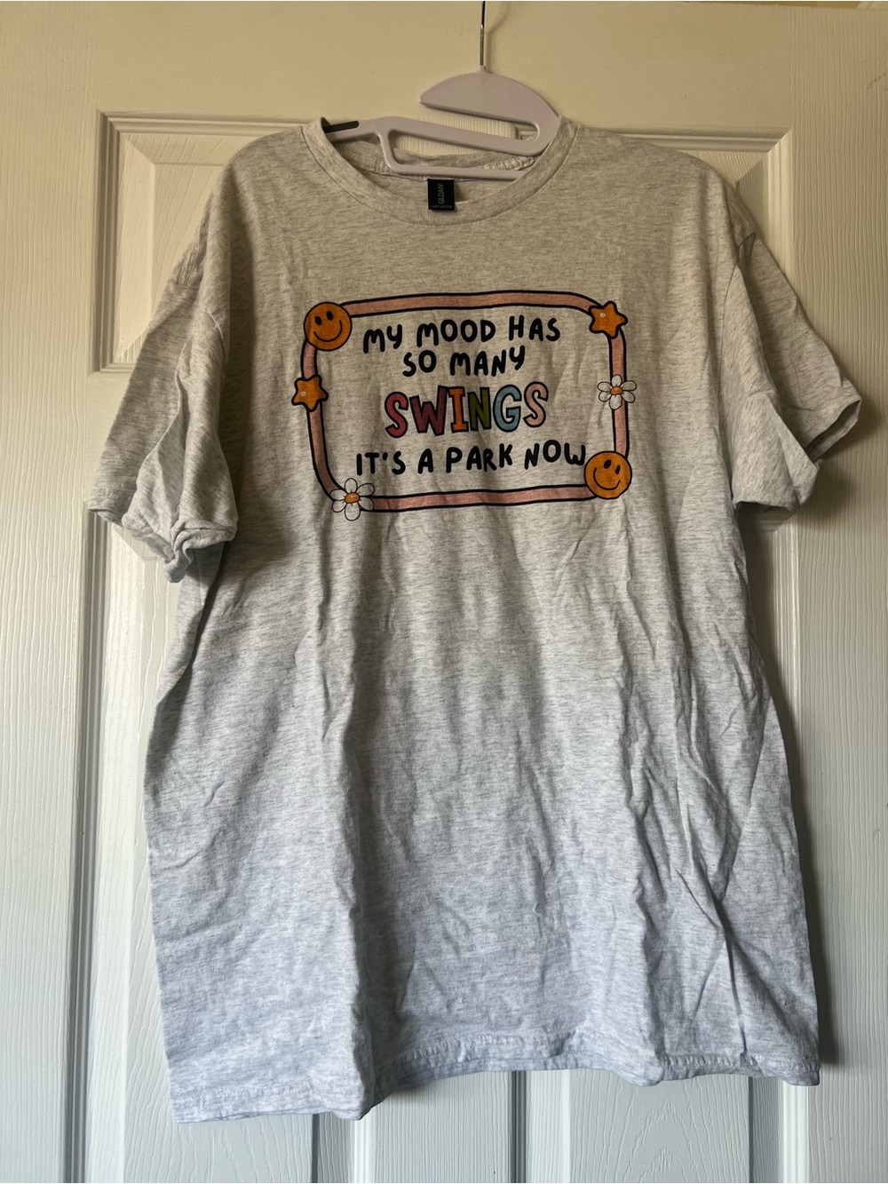 Gildan Light Gray Graphic Tee - "My Mood Has So Many Swings"